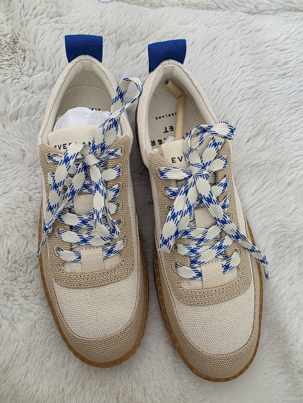 NEW Everlane The Tread-Bare Low-Top Canvas Sneaker Cream with Blue 7 - Picture 5 of 12
